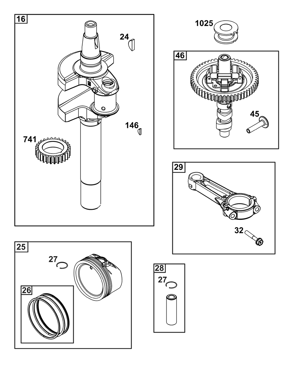 Crankshaft Group Diagram and Parts List for 385777-0010-B5  Briggs and Stratton Engine